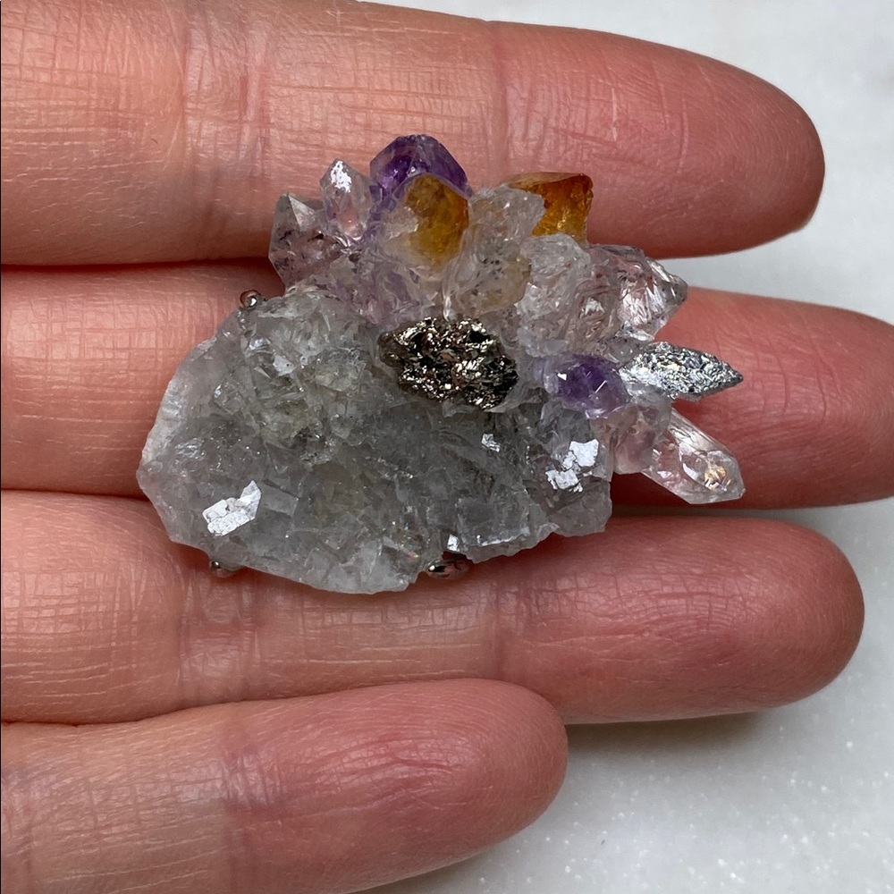 Natural Amethyst & Citrine Crystal Cluster Ring • Raw Pyrite Accent • Herkimer - Picture 2 of 11